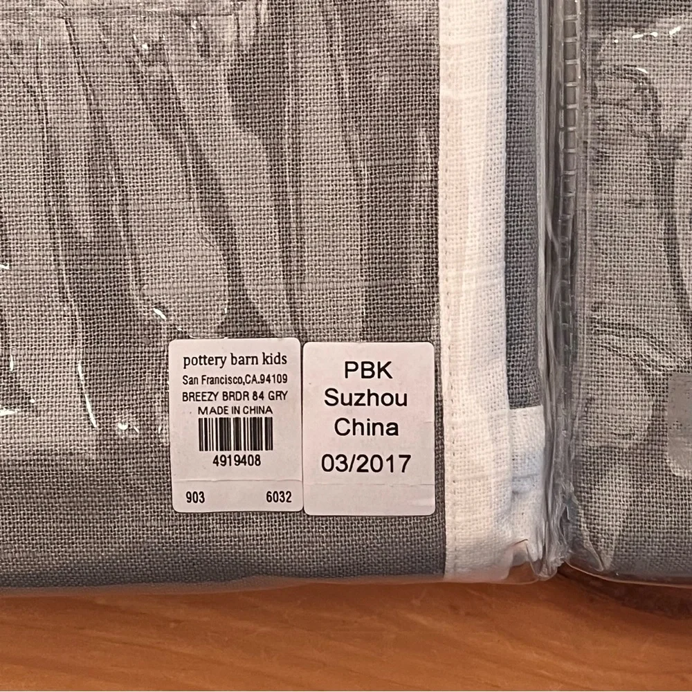 NEW 2 Pottery Barn Kids PBK Breezy Border Panel Drapes 44 x 84” Gray w/White Tie